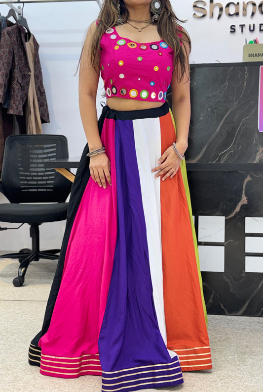 Multicolor Designer Blause with Rainbow Flared Ghaghra