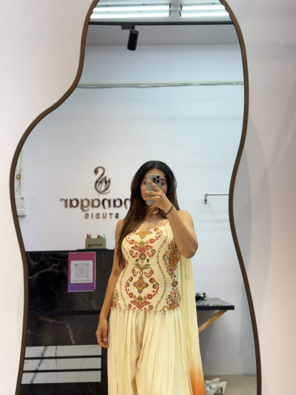 Ivory Embroidered Indo Western with Dupatta