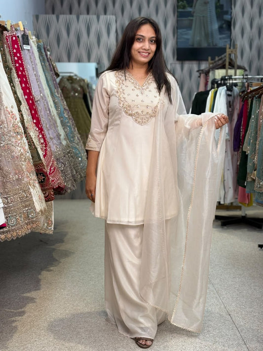 Embroidered Kurta Palazzo Set with Dupatta