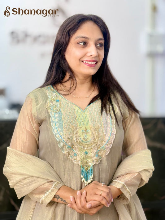 Women's Chiku Embroidered Palazzo Suit Set