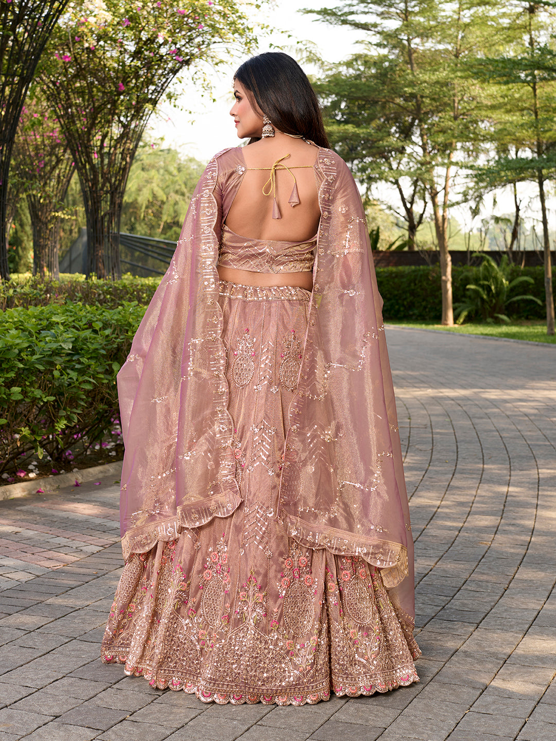 Rosy Brown Beads Embroidery Work With Multicord Work Designer Lehenga Choli