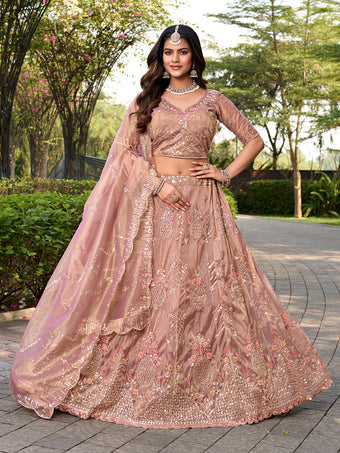 Rosy Brown Beads Embroidery Work With Multicord Work Designer Lehenga Choli
