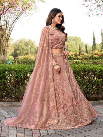 Rosy Brown Beads Embroidery Work With Multicord Work Designer Lehenga Choli