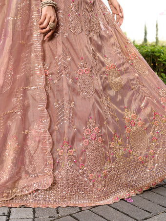 Rosy Brown Beads Embroidery Work With Multicord Work Designer Lehenga Choli