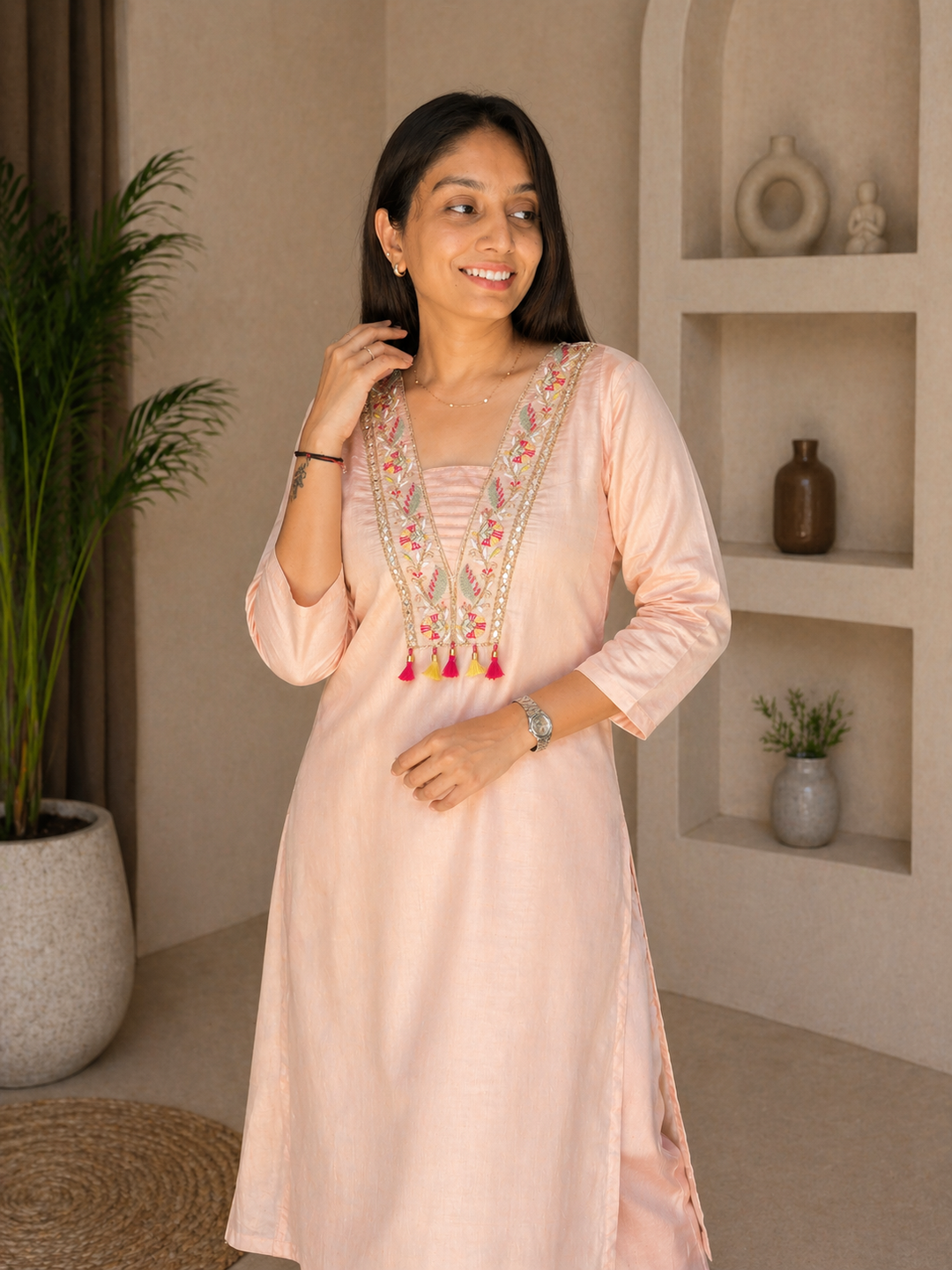 Titan Silk Kurti Set with Embroidered & Hand, Mirror Work