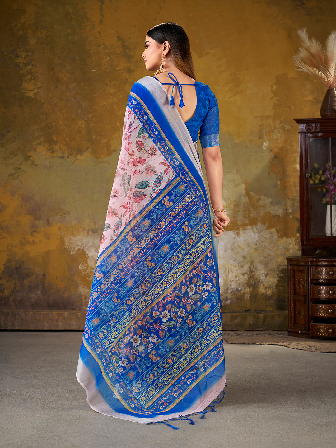 Premium Digital Print Saree with Royal Blue Pallu