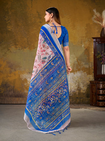 Premium Digital Print Saree with Royal Blue Pallu