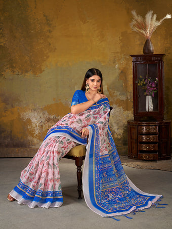 Premium Digital Print Saree with Royal Blue Pallu