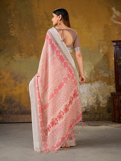 Premium Digital Print Saree with soft peach color