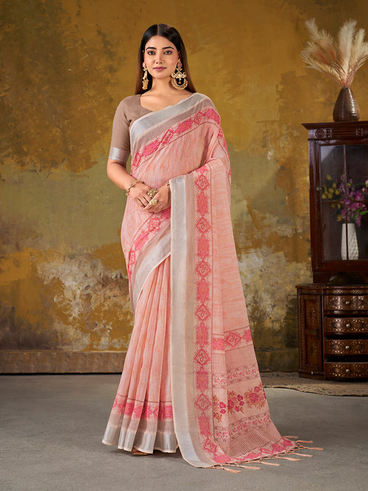 Premium Digital Print Saree with soft peach color