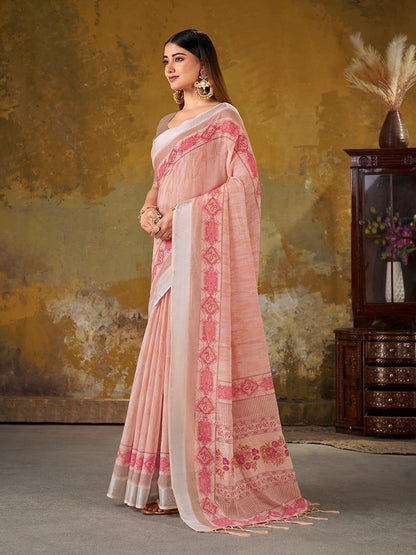 Premium Digital Print Saree with soft peach color