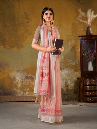 Premium Digital Print Saree with soft peach color
