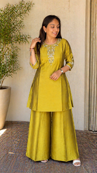 Elegant Kurti with Palazzo Set Featuring Embroidered with Hand Work