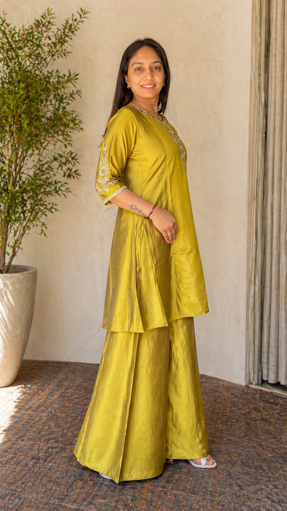 Elegant Kurti with Palazzo Set Featuring Embroidered with Hand Work