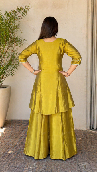 Elegant Kurti with Palazzo Set Featuring Embroidered with Hand Work