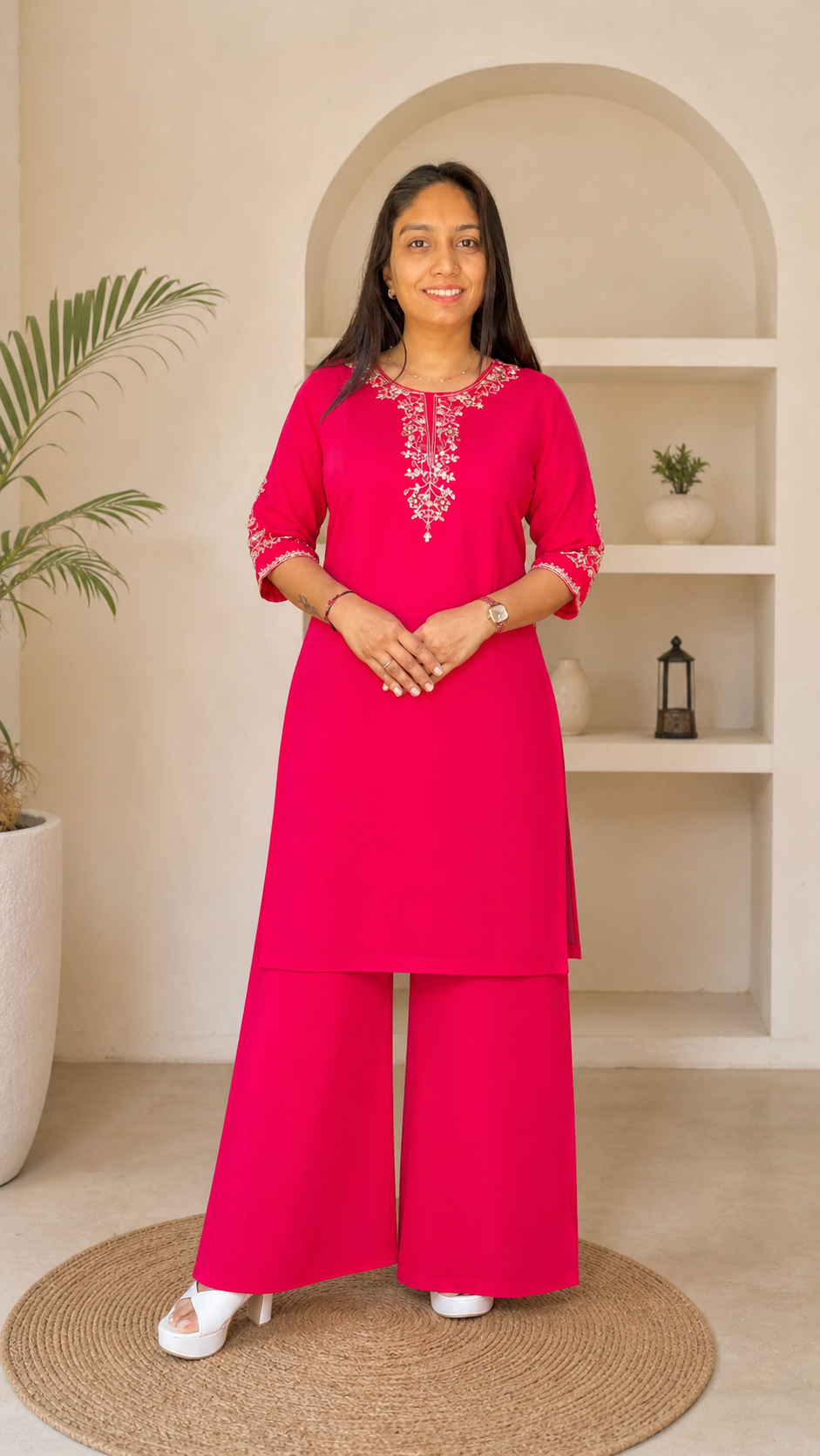 Elegant Kurti with Palazzo Set Featuring Embroidered with Hand Work