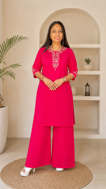 Elegant Kurti with Palazzo Set Featuring Embroidered with Hand Work