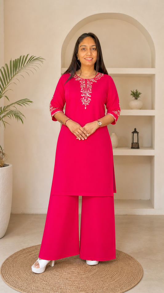 Elegant Kurti with Palazzo Set Featuring Embroidered with Hand Work