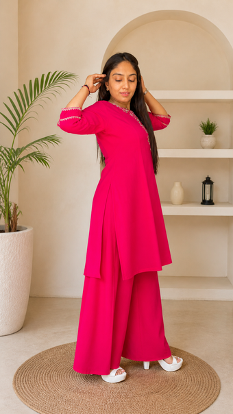Elegant Kurti with Palazzo Set Featuring Embroidered with Hand Work
