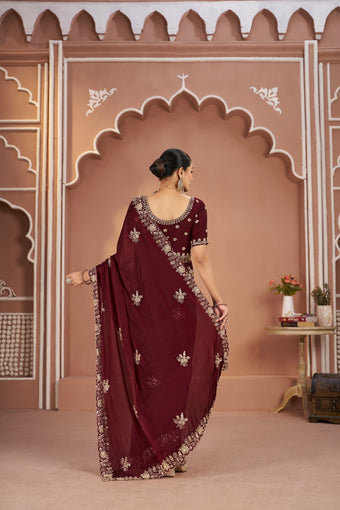 Mosk Silk Saree with Full Beads Work With Unstiched Blouse