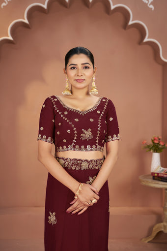 Mosk Silk Saree with Full Beads Work With Unstiched Blouse