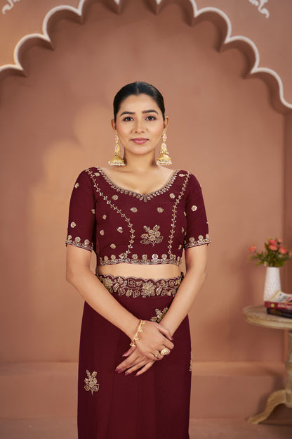 Mosk Silk Saree with Full Beads Work With Unstiched Blouse