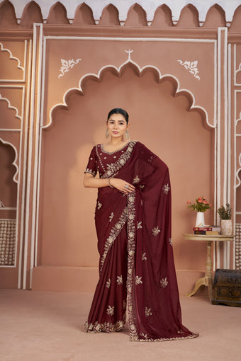 Mosk Silk Saree with Full Beads Work With Unstiched Blouse