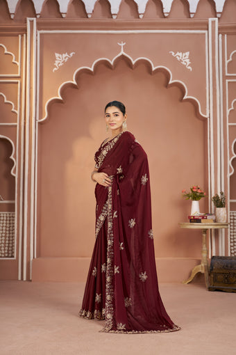 Mosk Silk Saree with Full Beads Work With Unstiched Blouse
