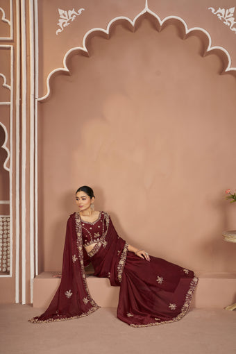 Mosk Silk Saree with Full Beads Work With Unstiched Blouse