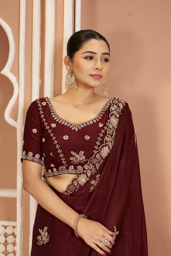 Mosk Silk Saree with Full Beads Work With Unstiched Blouse