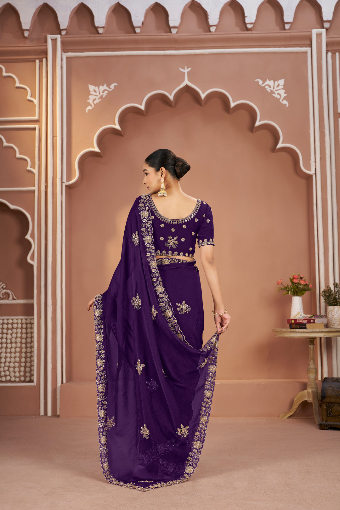 Mosk Silk Saree with Full Beads Work With Unstiched Blouse