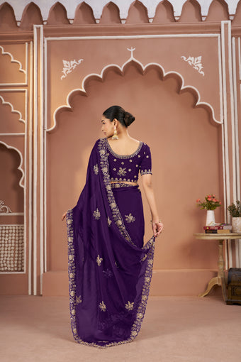 Mosk Silk Saree with Full Beads Work With Unstiched Blouse
