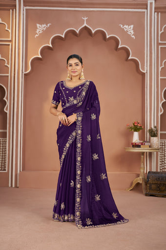 Mosk Silk Saree with Full Beads Work With Unstiched Blouse