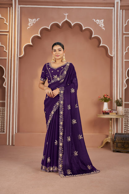 Mosk Silk Saree with Full Beads Work With Unstiched Blouse