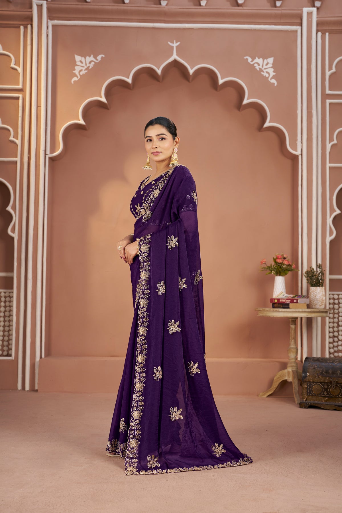 Mosk Silk Saree with Full Beads Work With Unstiched Blouse