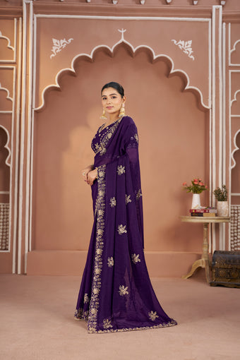 Mosk Silk Saree with Full Beads Work With Unstiched Blouse