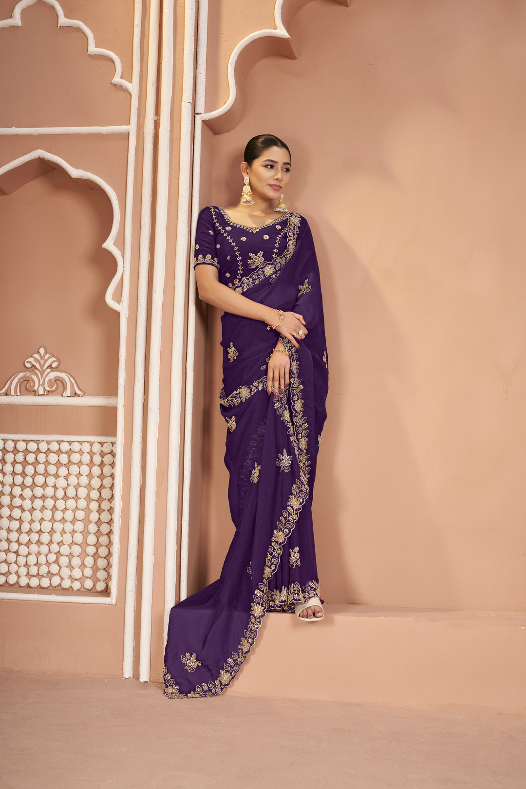 Mosk Silk Saree with Full Beads Work With Unstiched Blouse
