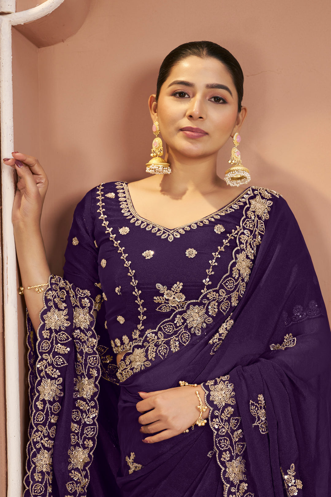 Mosk Silk Saree with Full Beads Work With Unstiched Blouse