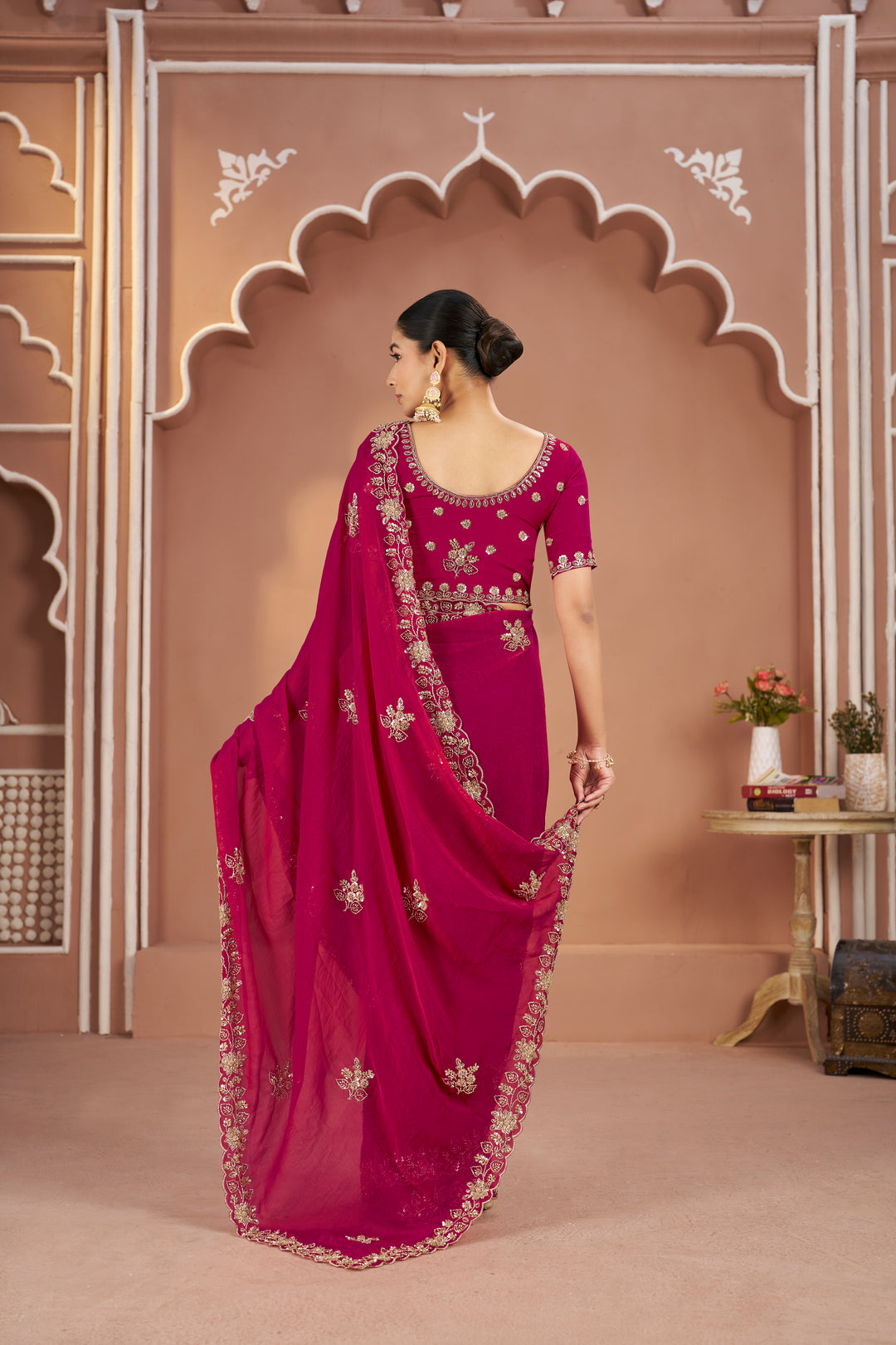 Mosk Silk Saree with Full Beads Work With Unstiched Blouse