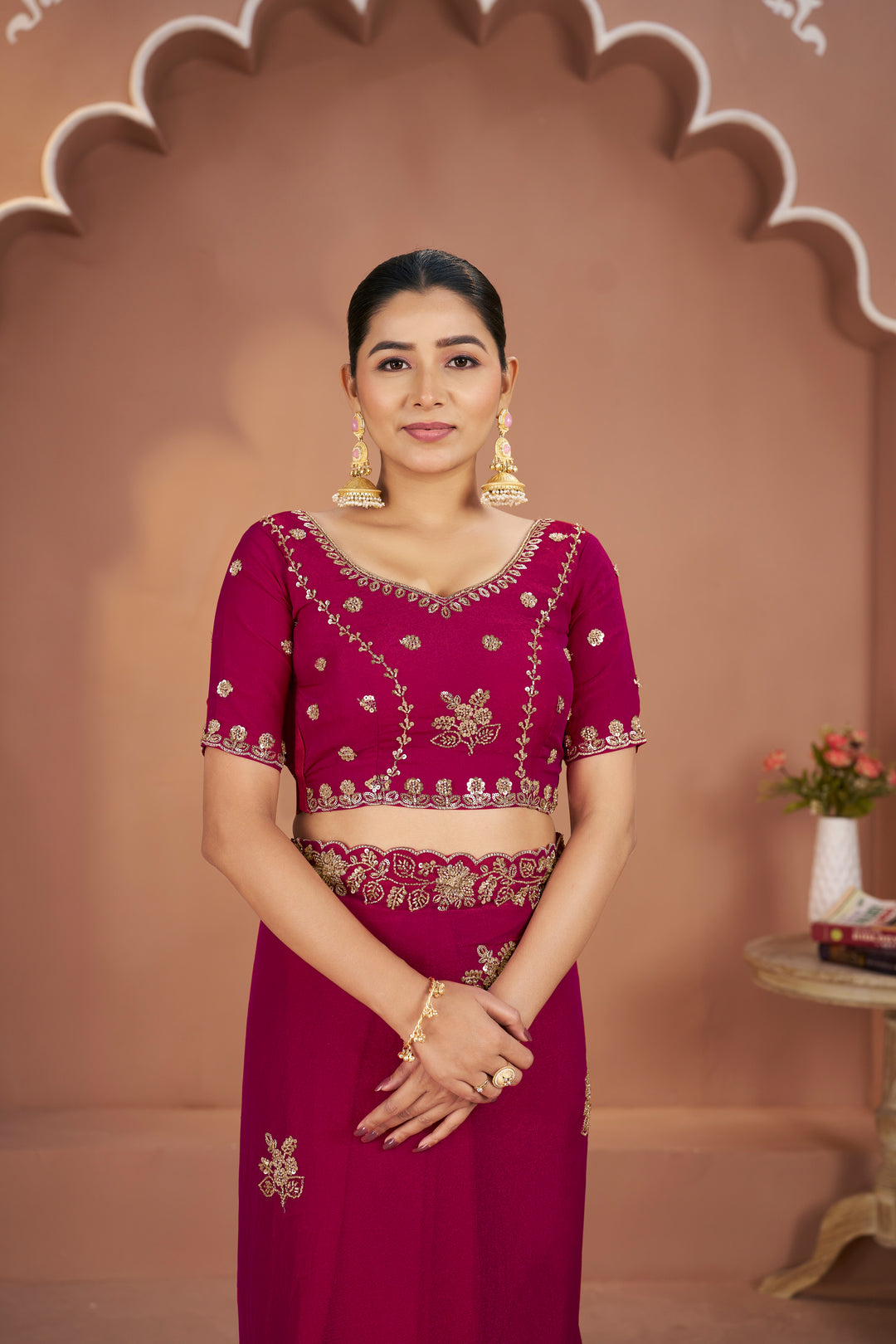 Mosk Silk Saree with Full Beads Work With Unstiched Blouse