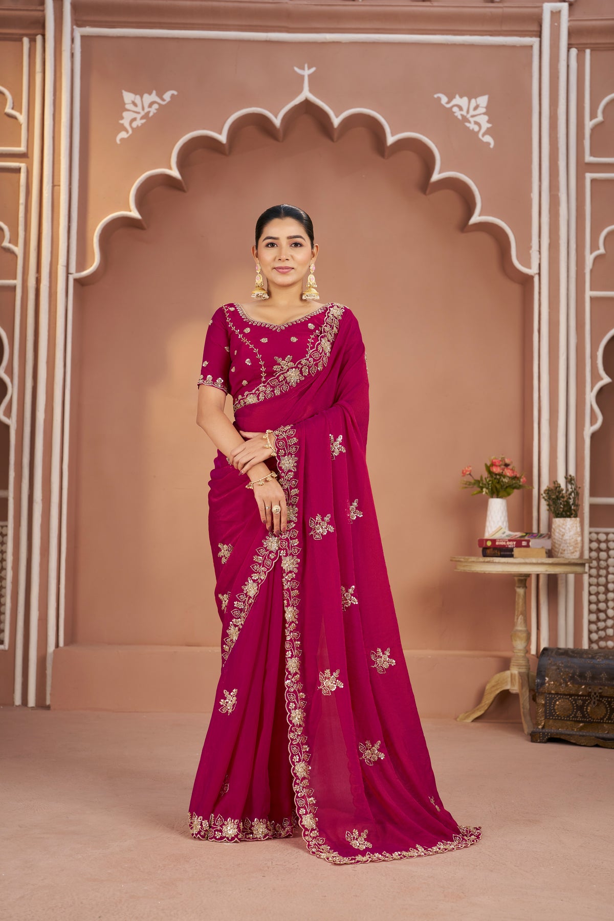 Mosk Silk Saree with Full Beads Work With Unstiched Blouse