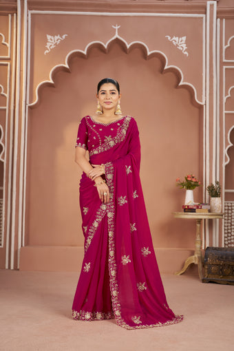 Mosk Silk Saree with Full Beads Work With Unstiched Blouse