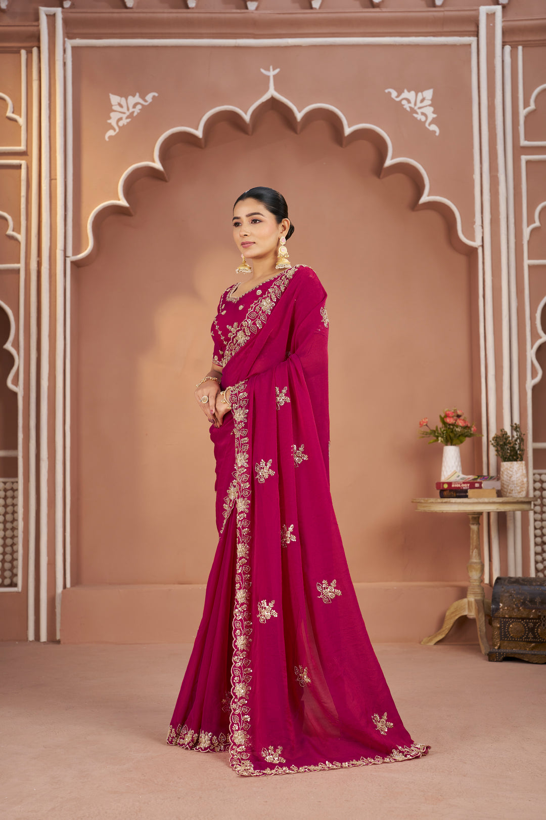 Mosk Silk Saree with Full Beads Work With Unstiched Blouse