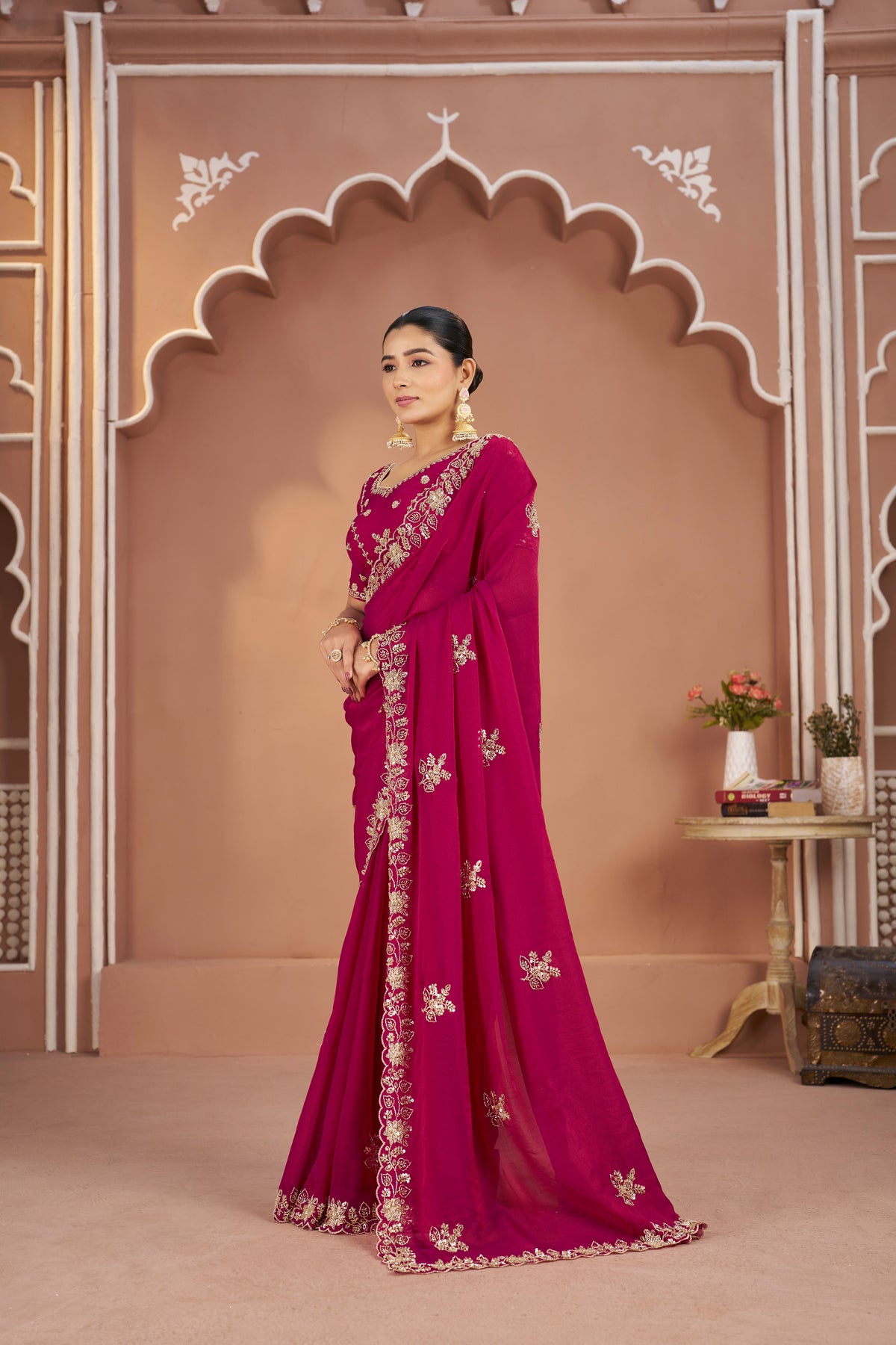 Mosk Silk Saree with Full Beads Work With Unstiched Blouse