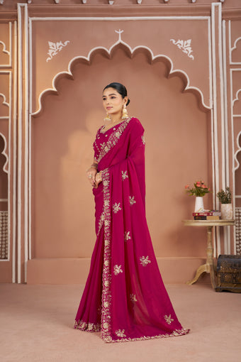 Mosk Silk Saree with Full Beads Work With Unstiched Blouse