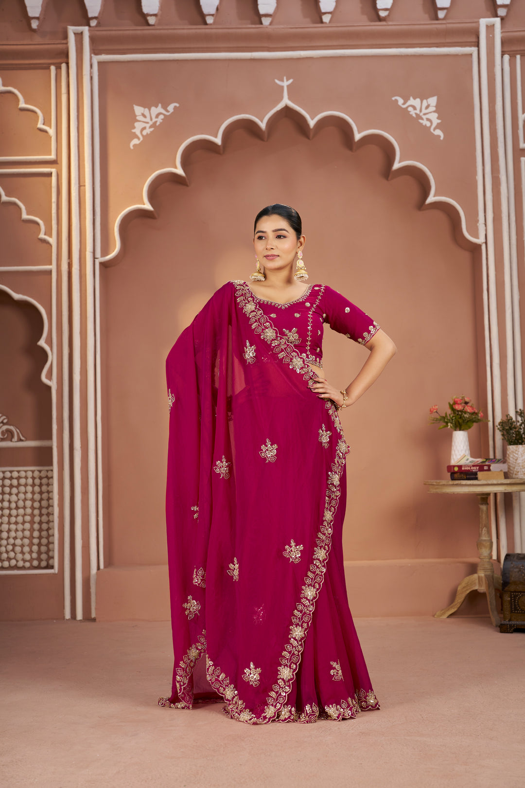 Mosk Silk Saree with Full Beads Work With Unstiched Blouse