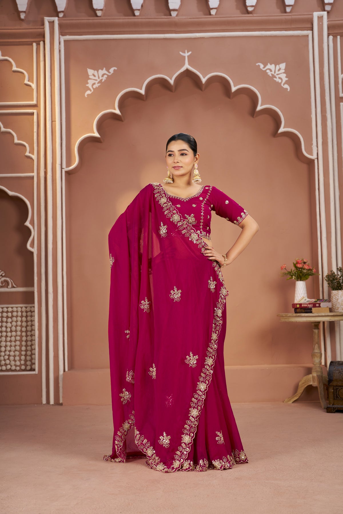 Mosk Silk Saree with Full Beads Work With Unstiched Blouse