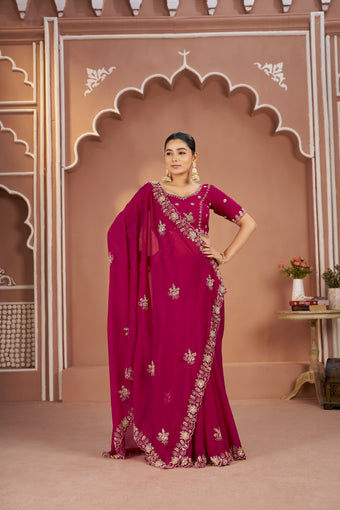 Mosk Silk Saree with Full Beads Work With Unstiched Blouse