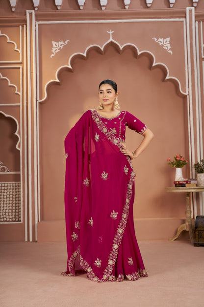 Mosk Silk Saree with Full Beads Work With Unstiched Blouse
