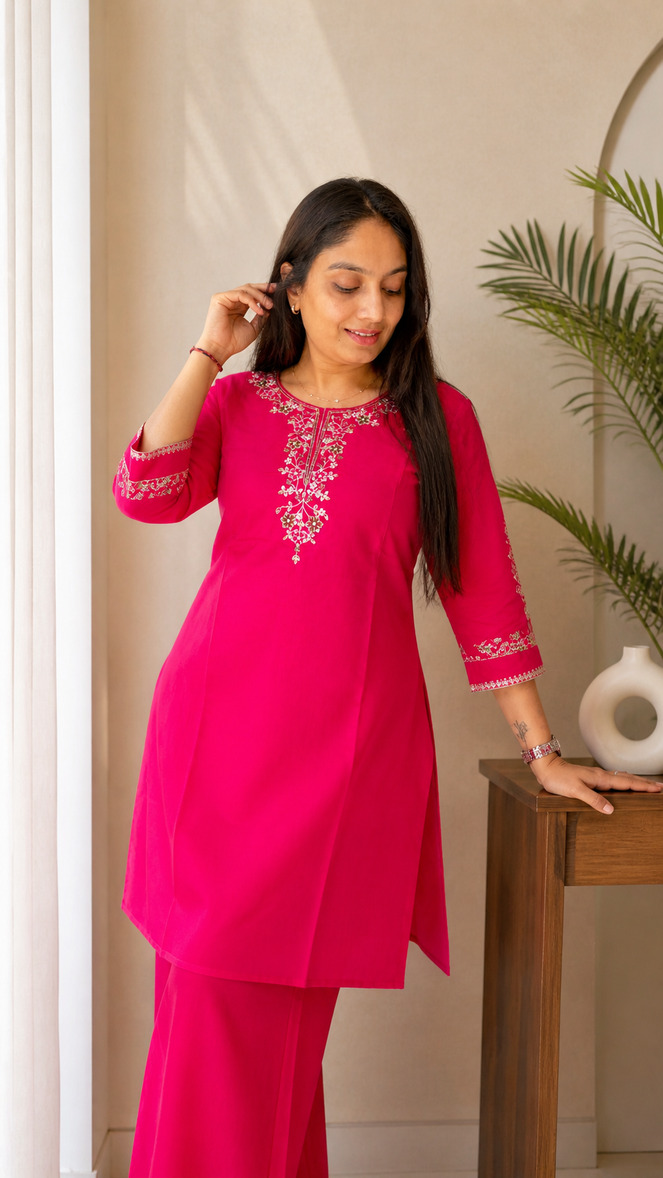 Elegant Kurti with Palazzo Set Featuring Embroidered with Hand Work